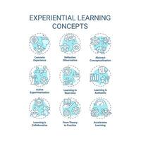 Experiential learning soft blue concept icons. Reflective practice. Accelerated learning. Team building. Icon pack. images. Round shape illustrations for promotional material. Abstract idea vector