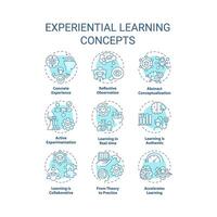 Experiential learning soft blue concept icons. Reflective practice. Accelerated learning. Team building. Icon pack. images. Round shape illustrations for promotional material. Abstract idea vector