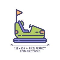 Carnival bumper cars pixel perfect RGB color icon. Fairground autodrome, go carts. Amusement ride attraction. Isolated illustration. Simple filled line drawing. Editable stroke vector