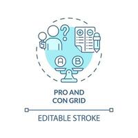 Pro and con grid soft blue concept icon. List of advantages and disadvantages. Analysis, evaluation skills. Round shape line illustration. Abstract idea. Graphic design. Easy to use in presentation vector