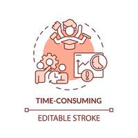Time-consuming red concept icon. Multitasking. Time limits. More time-consuming tasks. Round shape line illustration. Abstract idea. Graphic design. Easy to use in presentation vector