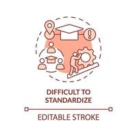 Difficult to standardize red concept icon. Experiential learning. Different learning outcomes. Round shape line illustration. Abstract idea. Graphic design. Easy to use in presentation vector