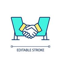 Handshake blue RGB color icon. Agreement between partners. Verbal commitment to transaction. Isolated illustration. Simple filled line drawing. Editable stroke vector