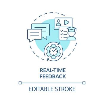tiempo real retroalimentación suave azul concepto icono. entrenamiento y comunicación. aprendices recibir comentario. redondo forma línea ilustración. resumen idea. gráfico diseño. fácil a utilizar en presentación vector