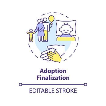 Adoption finalization multi color concept icon. Becoming parents. Happy family united. Getting parental rights. Round shape line illustration. Abstract idea. Graphic design. Easy to use vector