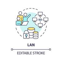 Lan connection type multi color concept icon. Internet communication technology. System infrastructure administration. Round shape line illustration. Abstract idea. Graphic design. Easy to use vector