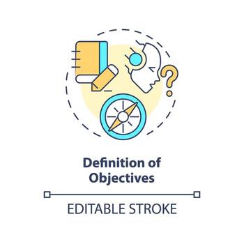 definición de objetivos multi color concepto icono. rápido ingeniería. preciso objetivos. eficaz instrucción. redondo forma línea ilustración. resumen idea. gráfico diseño. fácil a utilizar en artículo vector