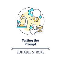 Testing prompt multi color concept icon. Prompt engineering. Check and adjust instruction. Analyze respond. Round shape line illustration. Abstract idea. Graphic design. Easy to use in article vector