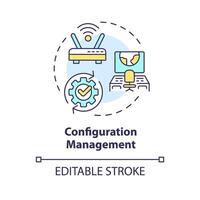 Configuration management multi color concept icon. Performance evaluation, monitoring tools. Server maintenance. Round shape line illustration. Abstract idea. Graphic design. Easy to use vector