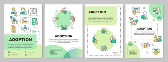 Adoption green brochure template. Child custody. Leaflet design with linear icons. Editable 4 layouts for presentation, annual reports vector