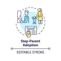 Step parent adoption multi color concept icon. Step child custody. Adoption legal process. Official certificate. Round shape line illustration. Abstract idea. Graphic design. Easy to use vector