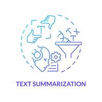 Text summarization blue gradient concept icon. Natural language processing. Intelligent data analysis. Round shape line illustration. Abstract idea. Graphic design. Easy to use in infographic vector