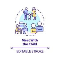 Meet with child multi color concept icon. Build family bonds. Visiting kid before adoption. Prepare for parenting. Round shape line illustration. Abstract idea. Graphic design. Easy to use vector