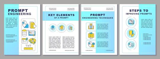 Prompt engineering blue gradient brochure template. Leaflet design with linear icons. Editable 4 layouts for presentation, annual reports vector