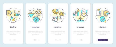 Six sigma methodology onboarding mobile app screen. Walkthrough 5 steps editable graphic instructions with linear concepts. UI, UX, GUI template. Montserrat SemiBold, Regular fonts used vector