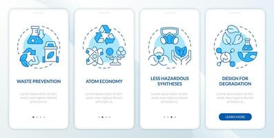 Green chemistry basics blue onboarding mobile app screen. Walkthrough 4 steps editable graphic instructions with linear concepts. UI, UX, GUI template vector