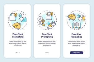 Prompt engineering methods onboarding mobile app screen. Walkthrough 3 steps editable graphic instructions with linear concepts. UI, UX, GUI template vector