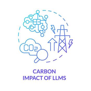 LLMs carbon impact blue gradient concept icon. Artificial intelligence environmental impact. Round shape line illustration. Abstract idea. Graphic design. Easy to use in infographic, presentation vector