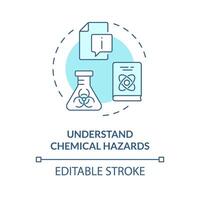 Understand chemical hazards soft blue concept icon. Laboratory information management. Sample tracking. Round shape line illustration. Abstract idea. Graphic design. Easy to use presentation vector