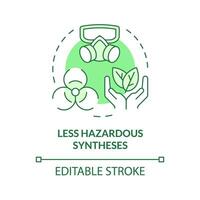 Less hazardous synthesis green concept icon. Minimal toxicity, eco friendly. Environmental impact. Round shape line illustration. Abstract idea. Graphic design. Easy to use presentation, article vector