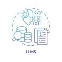 LLM artificial intelligence blue gradient concept icon. Content generation, chatbot. Round shape line illustration. Abstract idea. Graphic design. Easy to use infographic, presentation vector