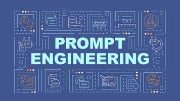 Prompt engineering dark blue word concept. Instruction for ai model. Typography banner. Flat design. illustration with title text, editable line icons. Ready to use vector