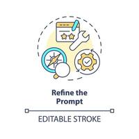 Refine prompt multi color concept icon. Prompt engineering. Improve and rephrase instruction. Correct task. Round shape line illustration. Abstract idea. Graphic design. Easy to use in article vector