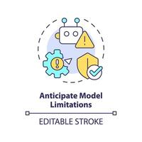 Anticipate model limitations multi color concept icon. Prompt engineering tips. Keep in mind restrictions. Round shape line illustration. Abstract idea. Graphic design. Easy to use in article vector