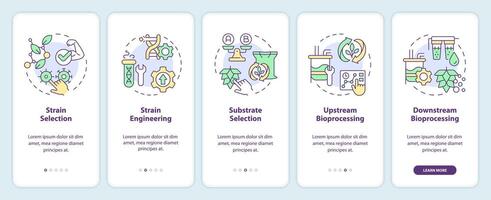 Precision fermentation structure onboarding mobile app screen. Walkthrough 5 steps editable graphic instructions with linear concepts. UI, UX, GUI template vector