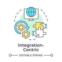 Integration-centric multi color concept icon. Business processes organization. Teamwork puzzle. Round shape line illustration. Abstract idea. Graphic design. Easy to use in infographic, article vector