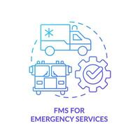 FMS for emergency services blue gradient concept icon. Public safety, specialized equipment. Round shape line illustration. Abstract idea. Graphic design. Easy to use in infographic, presentation vector