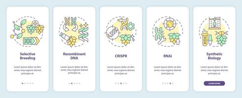 Genetic modification techniques onboarding mobile app screen. Walkthrough 5 steps editable graphic instructions with linear concepts. UI, UX, GUI template vector