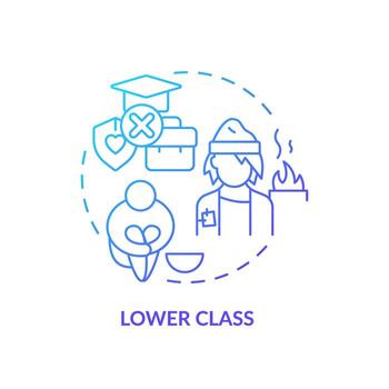 Lower class blue gradient concept icon. Social stratification. Unemployment. Class system. Economic disparity. Round shape line illustration. Abstract idea. Graphic design. Easy to use in article vector