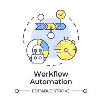 Workflow automation multi color concept icon. Artificial intelligence. Business processes optimization. Round shape line illustration. Abstract idea. Graphic design. Easy to use in infographic vector