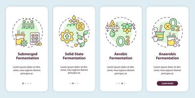 Fermentation processes types onboarding mobile app screen. Walkthrough 4 steps editable graphic instructions with linear concepts. UI, UX, GUI template vector