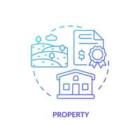 Property blue gradient concept icon. Factor of social stratification. House and land ownership. Living conditions. Round shape line illustration. Abstract idea. Graphic design. Easy to use in article vector