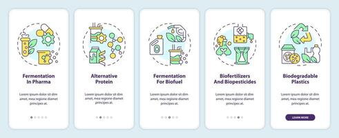 Precision fermentation applications onboarding mobile app screen. Walkthrough 5 steps editable graphic instructions with linear concepts. UI, UX, GUI template vector