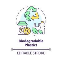 biodegradable plástica multi color concepto icono. biopolímeros reciclaje, contaminación reducir. ambiente preservación. redondo forma línea ilustración. resumen idea. gráfico diseño. fácil a utilizar en vector