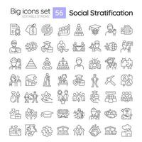 Social stratification linear icons set. Class system. Social hierarchy. Socioeconomic disparity. Customizable thin line symbols. Isolated outline illustrations. Editable stroke vector