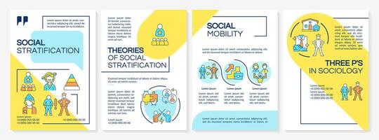 Social stratification blue and yellow brochure template. Leaflet design with linear icons. Editable 4 layouts for presentation, annual reports vector