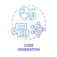 Code generation blue gradient concept icon. Software development assistance. Artificial intelligence. Round shape line illustration. Abstract idea. Graphic design. Easy to use in infographic vector