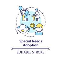 Special needs adoption multi color concept icon. Adopt child with disability. Unconditionally loving family. Child welfare. Round shape line illustration. Abstract idea. Graphic design. Easy to use vector