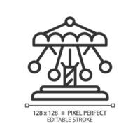 Swinging chain carousel pixel perfect linear icon. Fairground park attraction. Ride entertainment, vintage amusement. Thin line illustration. Contour symbol. outline drawing. Editable stroke vector