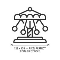 Swinging chain carousel pixel perfect linear icon. Fairground park attraction. Ride entertainment, vintage amusement. Thin line illustration. Contour symbol. outline drawing. Editable stroke vector