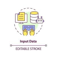 Input data multi color concept icon. Key element of prompt. Specific information for chatbot. Data entry. Round shape line illustration. Abstract idea. Graphic design. Easy to use in article vector