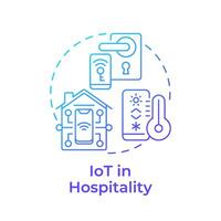 iot en hospitalidad azul degradado concepto icono. inteligente hotel. tecnología integración en de viaje. redondo forma línea ilustración. resumen idea. gráfico diseño. fácil a utilizar en Blog enviar vector