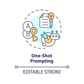 One shot prompting multi color concept icon. Prompt engineering technique. Minimal context. Single example. Round shape line illustration. Abstract idea. Graphic design. Easy to use in article vector