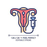 intrauterino inseminación rgb color icono. artificial impregnación. reproductivo tecnologías. médico fecundación. aislado ilustración. sencillo lleno línea dibujo. editable carrera vector