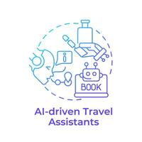 AI-driven travel assistants blue gradient concept icon. Virtual assistance. Technology integration in travelling. Round shape line illustration. Abstract idea. Graphic design. Easy to use in blog post vector