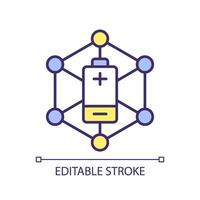 Lithium ion batteries manufacturing RGB color icon. Cell production. Advanced battery systems. Energy storage device. Isolated illustration. Simple filled line drawing. Editable stroke vector